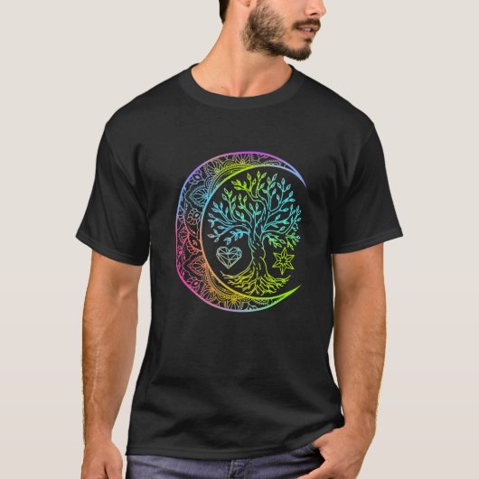 マンダラチャクラツリームーンハート星記号 Tシャツ (正面)