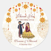 マンダラデコール踊りインディアンカップルmehndi sangeet ラウンドシール (正面)