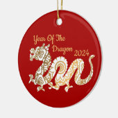 マンダラドラゴン中国の2024年正月赤 セラミックオーナメント (左)