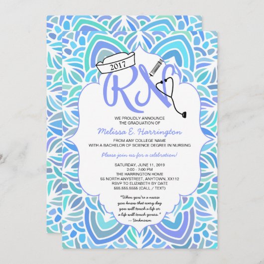 マンダラナース卒業RNピン止め式パーティー 招待状 (正面/裏面)