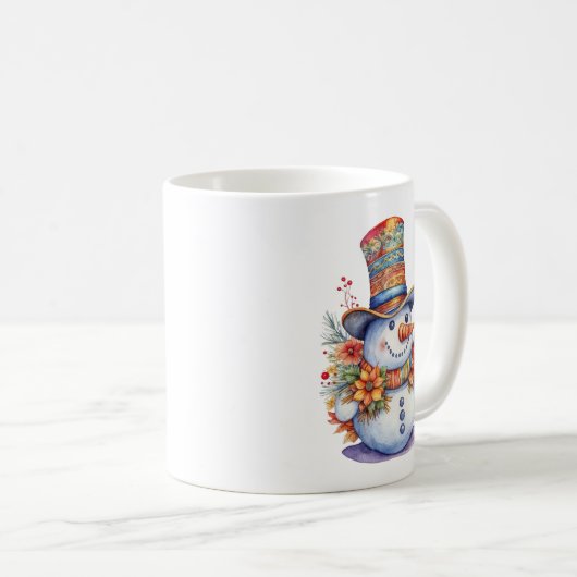 マンダラハットウォーター色の可愛いクリスマス雪だるま コーヒーマグカップ (正面右)