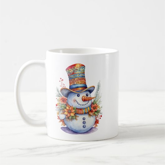 マンダラハットウォーター色の可愛いクリスマス雪だるま コーヒーマグカップ (左)