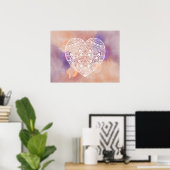 マンダラハートソフトピーチパープルウォーター色プリント ポスター (ホームオフィス)