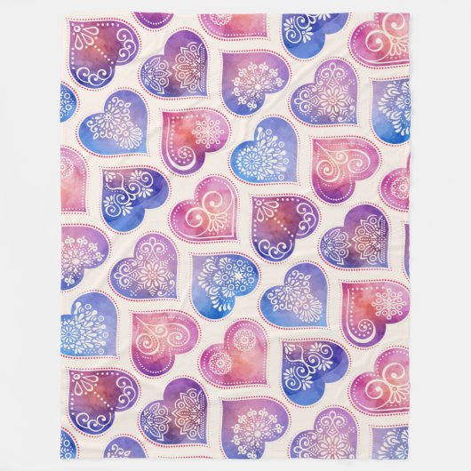 マンダラハートパターン フリースブランケット (正面)