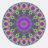 マンダラバイオレットピーチ12花びらサーモンピンクグリーン ラウンドシール (正面)
