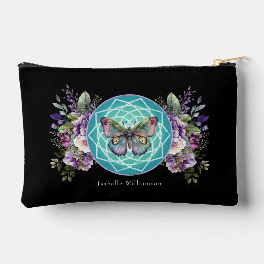 マンダラバタフライパープルフローラ密教精神 アクセサリーポーチ (裏面)