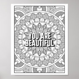 マンダラパターンカラーリングページのマインドフル引用文 ポスター