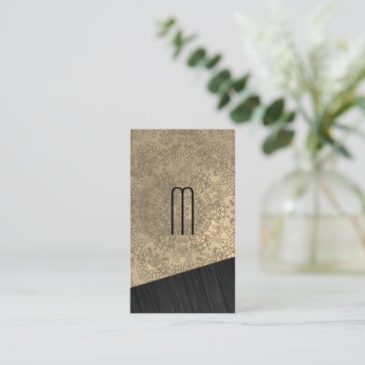 マンダラパターン付き木モノグラム 名刺 (スタンド正面)