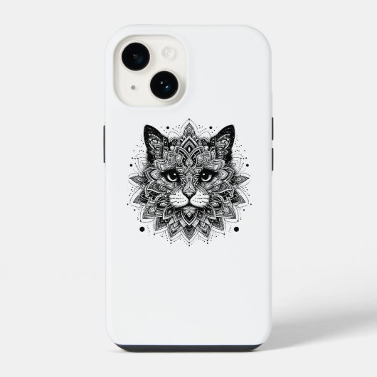 マンダラパターン猫デザイン iPhoneケース (裏面)