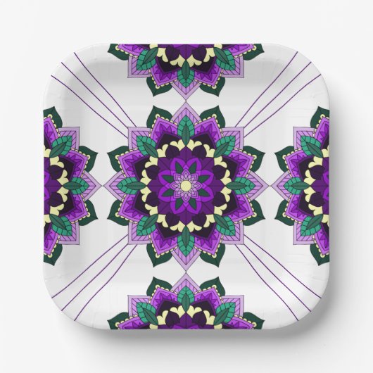 マンダラパターン02の紫の紙プレート ペーパープレート (正面)