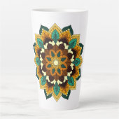 マンダラパターン02の黄色と黄褐色 カフェラテマグ (正面)