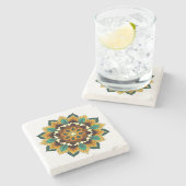 マンダラパターン02の黄色と黄褐色 ストーンコースター (横)