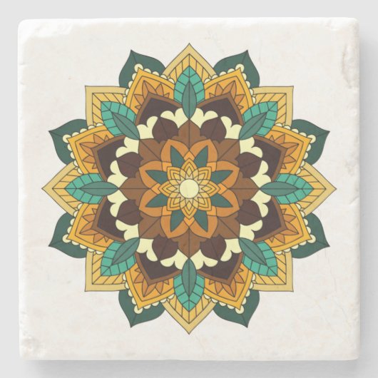 マンダラパターン02の黄色と黄褐色 ストーンコースター (正面)