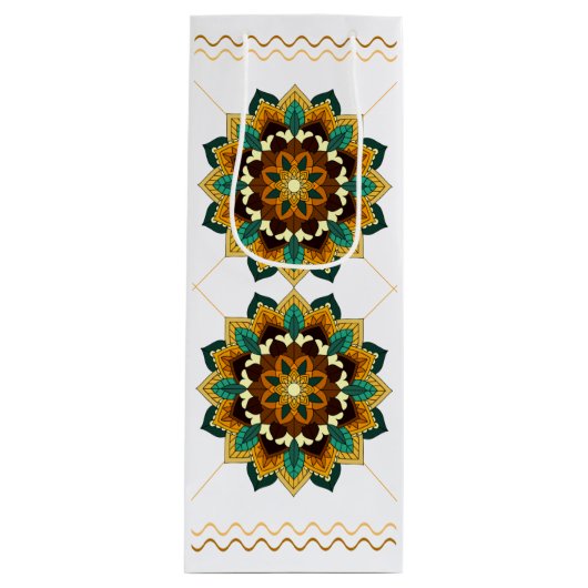 マンダラパターン02の黄色と黄褐色 ワインギフトバッグ (正面)