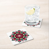 マンダラパターン02イン深いピンクスクウェア紙コースト スクエアペーパーコースター (インサイチュ)