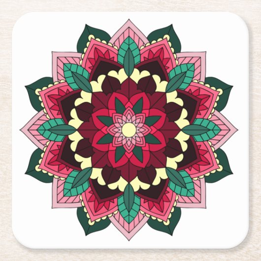 マンダラパターン02イン深いピンクスクウェア紙コースト スクエアペーパーコースター (正面)