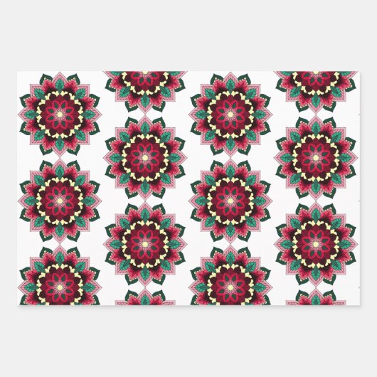 マンダラパターン02深いピンク ラッピングペーパーシート (正面)