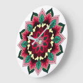 マンダラパターン02深いピンク ラージ壁時計 (傾斜)