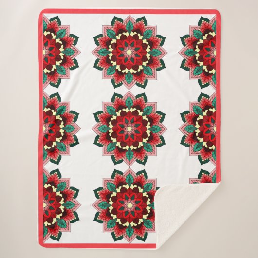 マンダラパターン02赤シェルパ毛布 シェルパブランケット (正面)