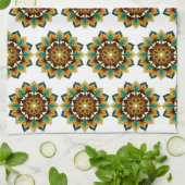 マンダラパターン02黄色&タンティータオル キッチンタオル (折り畳み)