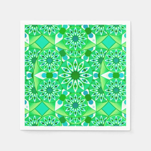 マンダラパターン、エメラルドグリーンと孔雀 スタンダードカクテルナプキン (正面)
