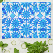 マンダラパターン、コバルトブルー、ターコイズ、ホワイト キッチンタオル (折り畳み)