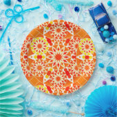 マンダラパターン、コーラルオレンジと金ゴールド ペーパープレート (パーティー)