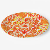 マンダラパターン、コーラルオレンジと金ゴールド ペーパープレート (アングル)