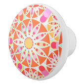 マンダラパターン，コーラルオレンジ，ピンク，金ゴールド セラミックノブ (右)