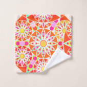 マンダラパターン、コーラルレッド、ピンク、金ゴールド バスタオルセット (ウォッシュタオル)