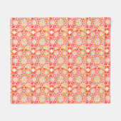 マンダラパターン、コーラルレッド、ピンク、金ゴールド フリースブランケット (正面(横))