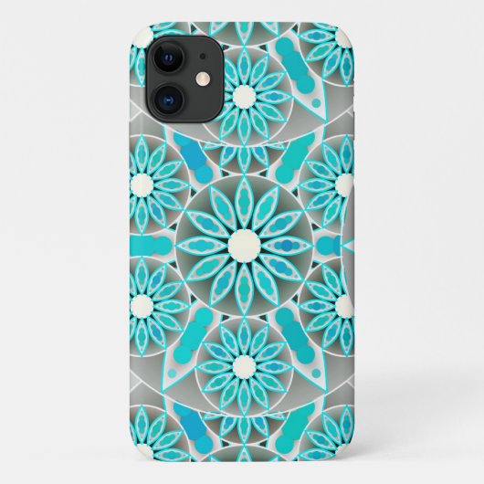 マンダラパターン、ターコイズ、シルバーグレーと白 Case-Mate iPhoneケース (裏面)