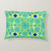 マンダラパターン，ターコイズ，青，ライムグリーン アクセントクッション (裏面)