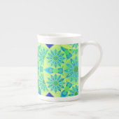 マンダラパターン,ターコイズ,青,ライムグリーン ボーンチャイナマグカップ (右)