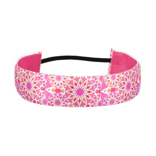 マンダラパターン、ピンクとサンゴの色合い アスレチックヘッドバンド (正面)