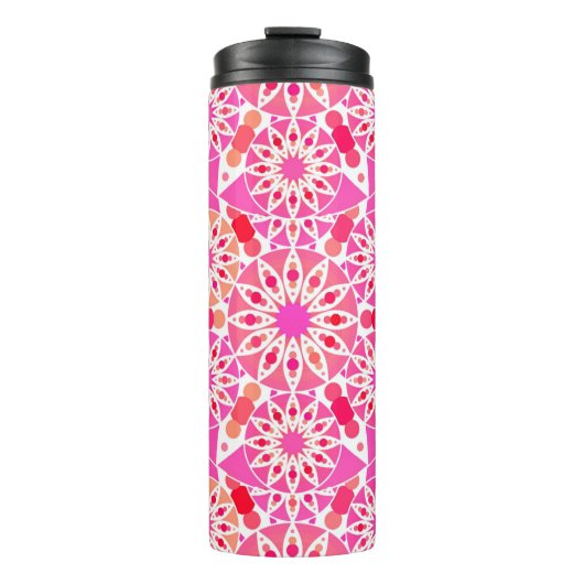 マンダラパターン、ピンクとサンゴの色合い タンブラー (正面)