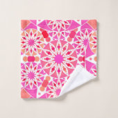 マンダラパターン、ピンクとサンゴの色合い バスタオルセット (ウォッシュタオル)