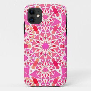 マンダラパターン、ピンクとサンゴの色合い iPhone 11 ケース