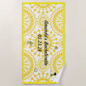 マンダラパターン ブライズメイドパーティー 白 黄色 ビーチタオル (正面)
