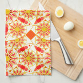 マンダラパターン、レンガ赤、錆、金ゴールド キッチンタオル (四つ折り)