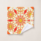 マンダラパターン、レンガ赤、錆、金ゴールド バスタオルセット (ウォッシュタオル)