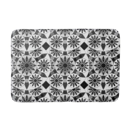 マンダラパターン，黒，白と灰色/灰色 バスマット (正面)