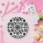 マンダラパターン，黒，白と灰色/灰色 ペーパープレート (パーティー)