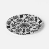 マンダラパターン，黒，白と灰色/灰色 ペーパープレート (アングル)