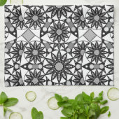 マンダラパターン、黒、白、グレー キッチンタオル (折り畳み)