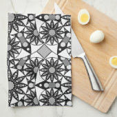 マンダラパターン、黒、白、グレー キッチンタオル (四つ折り)