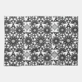 マンダラパターン、黒、白、グレー キッチンタオル (横)