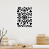 マンダラパターン、黒、白、グレー ポスター (キッチン)