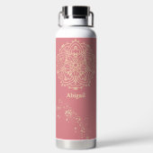 マンダラパーソナライズされたバラピンク金ゴールド瞑想 ウォーターボトル (背面)