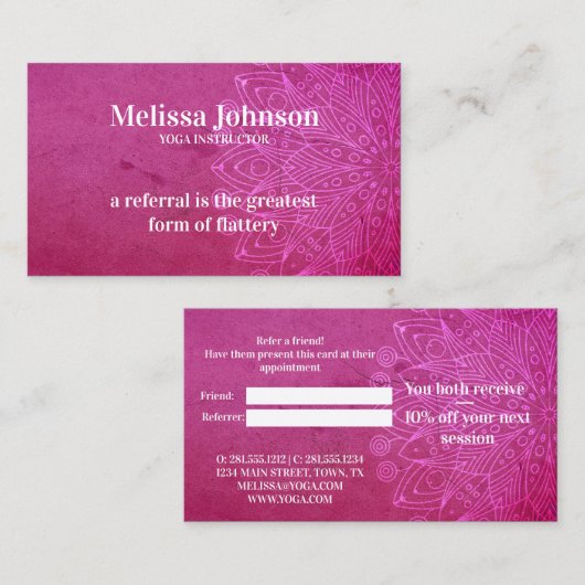 マンダラピンクヨガ瞑想友人を参照 紹介カード (正面/裏面)